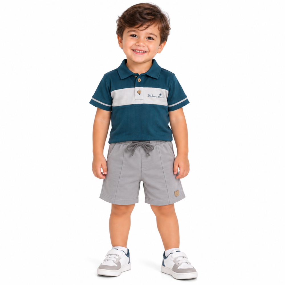 Conjunto Masculino Polo Estampa Believe e Bermuda Moletino 29046 - Angerô