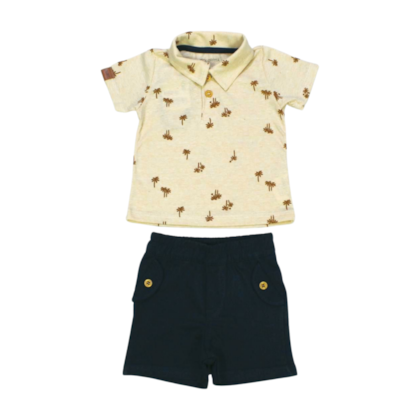 Conjunto Masculino Polo Estampa Coqueiros e Bermuda Moletinho 70033 - Colorittá