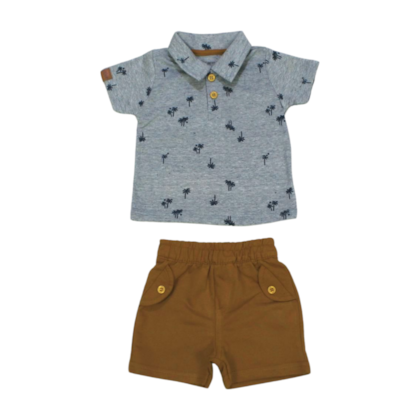 Conjunto Masculino Polo Estampa Coqueiros e Bermuda Moletinho 70033 - Colorittá