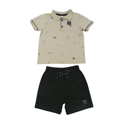 Conjunto Masculino Polo Estampa Coqueiros e Bermuda Sarja 19132 - Boca Grande