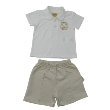 Conjunto Masculino Polo Estampa Girafa e Bermuda Moletinho 27227 - Rollu