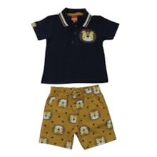 Conjunto Masculino Polo Estampa Leão e Bermuda Moletinho 1001877 - Kyly