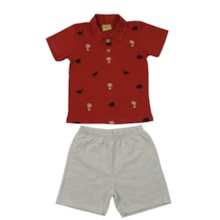Conjunto Masculino Polo Estampada Dinos e Bermuda Moletinho 27259 - Rollu