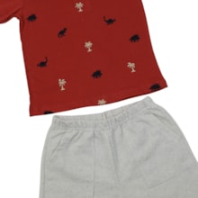 Conjunto Masculino Polo Estampada Dinos e Bermuda Moletinho 27259 - Rollu