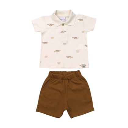 Conjunto Masculino Polo Estampada Jacaré e Bermuda Moletinho 11920 - Kaiani 
