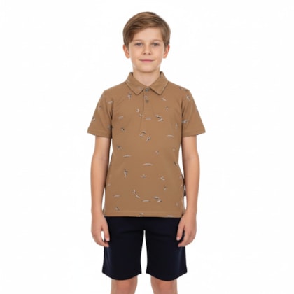 Conjunto Masculino Polo Estampada Passáros e Bermuda Moletinho 19844 - Alakazoo