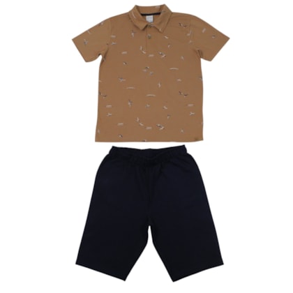 Conjunto Masculino Polo Estampada Passáros e Bermuda Moletinho 19844 - Alakazoo