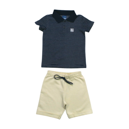 Conjunto Masculino Polo Listrada e Bermuda Moletinho 47031 - Rei Rex