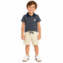 Conjunto Masculino Polo Listrada e Bermuda Moletinho 47031 - Rei Rex 