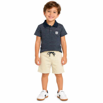 Conjunto Masculino Polo Listrada e Bermuda Moletinho 47031 - Rei Rex 