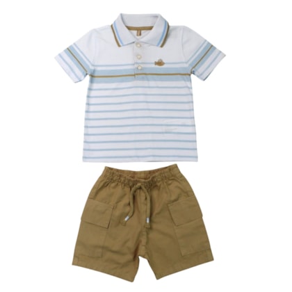 Conjunto Masculino Polo Listrada e Bermuda Sarja 2001797 - Milon