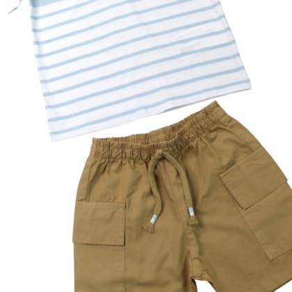 Conjunto Masculino Polo Listrada e Bermuda Sarja 2001797 - Milon