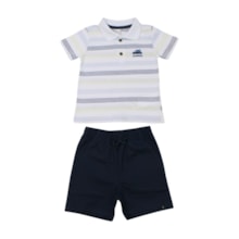 Conjunto Masculino Polo Listrada e Bermuda Tecido 19146 - Boca Grande
