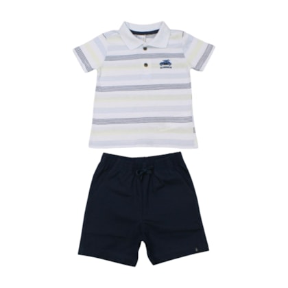 Conjunto Masculino Polo Listrada e Bermuda Tecido 19146 - Boca Grande