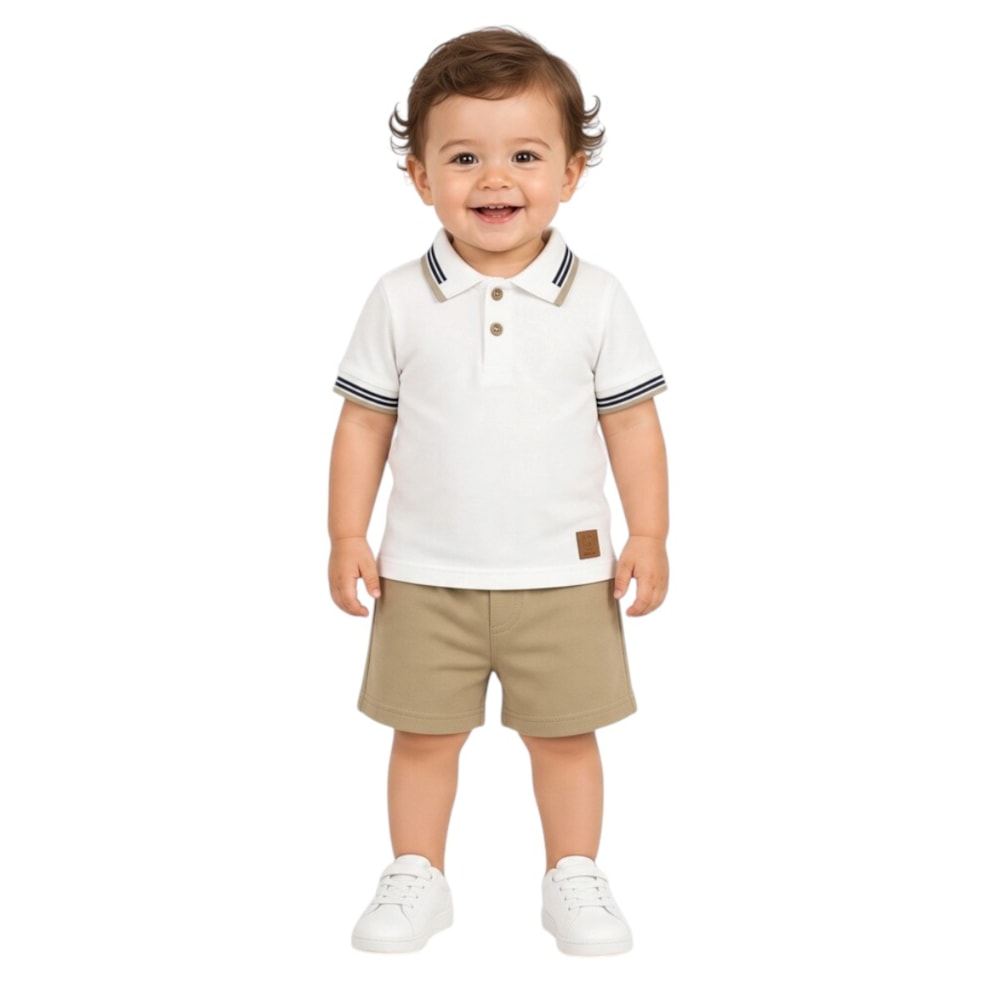 Conjunto Masculino Polo Trabalhada e Bermuda Moletinho A5080 - Alakazoo