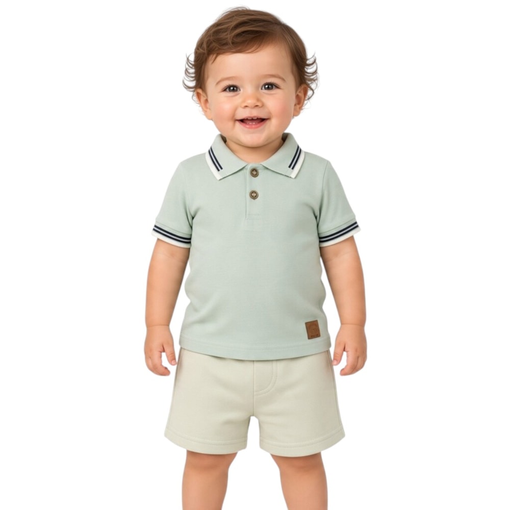 Conjunto Masculino Polo Trabalhada e Bermuda Moletinho A5080 - Alakazoo