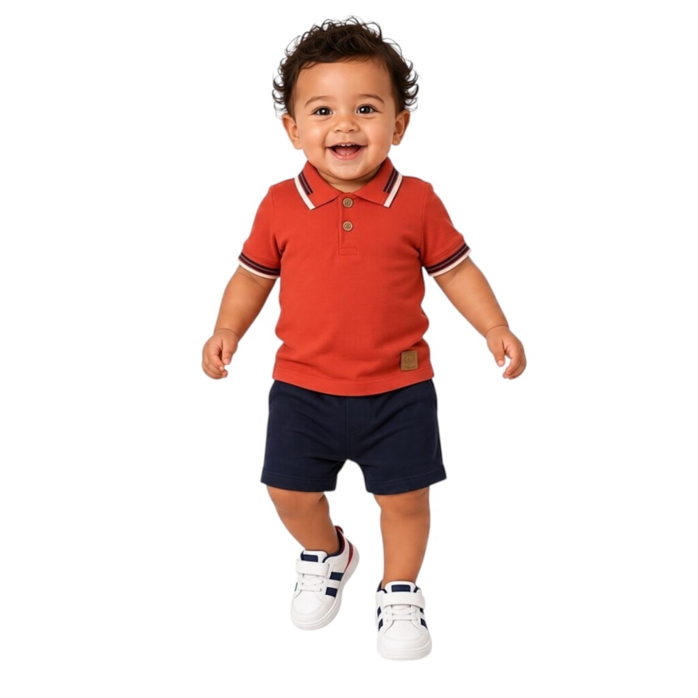 Conjunto Masculino Polo Trabalhada e Bermuda Moletinho A5080 - Alakazoo