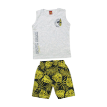 Conjunto Masculino Regata e Bermuda Estampada Folhas 1000381 - Kyly 