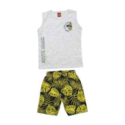 Conjunto Masculino Regata e Bermuda Estampada Folhas 1000381 - Kyly