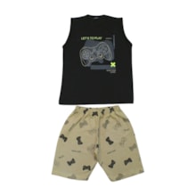 Conjunto Masculino Regata e Bermuda Moletinho Estampa Controle 3098 - Cleomara      