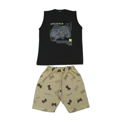 Conjunto Masculino Regata e Bermuda Moletinho Estampa Controle 3098 - Cleomara      