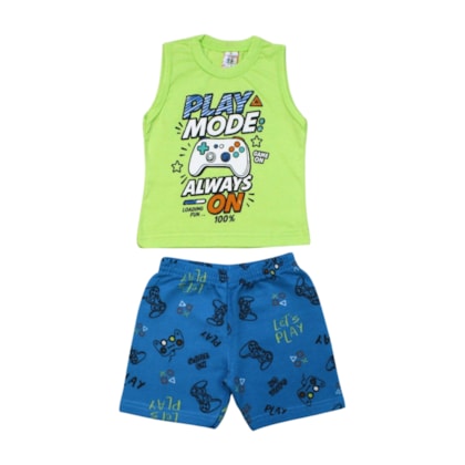 Conjunto Masculino Regata e Bermuda Moletinho Estampa Controle 80 - Cleomara