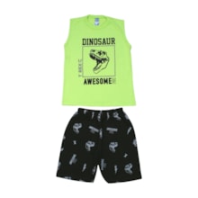 Conjunto Masculino Regata e Bermuda Moletinho Estampa Dino 3098 - Cleomara     