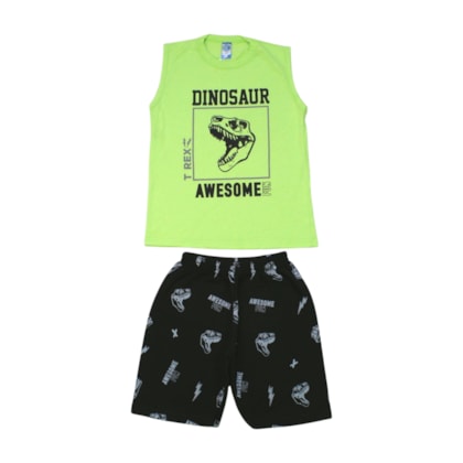 Conjunto Masculino Regata e Bermuda Moletinho Estampa Dino 3098 - Cleomara     