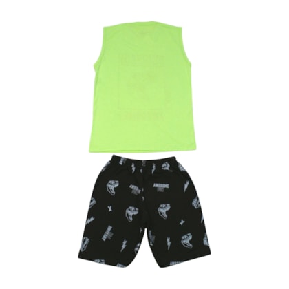 Conjunto Masculino Regata e Bermuda Moletinho Estampa Dino 3098 - Cleomara     