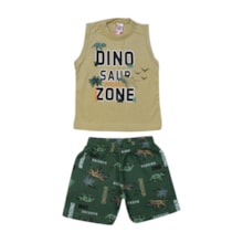 Conjunto Masculino Regata e Bermuda Moletinho Estampa Dino 80 - Cleomara