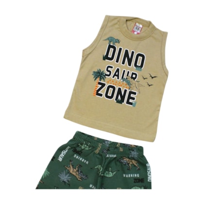 Conjunto Masculino Regata e Bermuda Moletinho Estampa Dino 80 - Cleomara