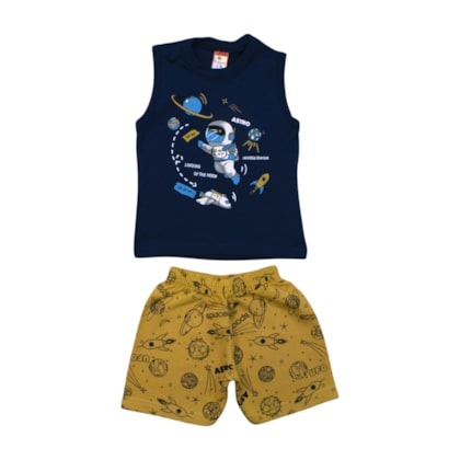 Conjunto Masculino Regata e Bermuda Moletinho Estampa Espaço 80 - Cleomara