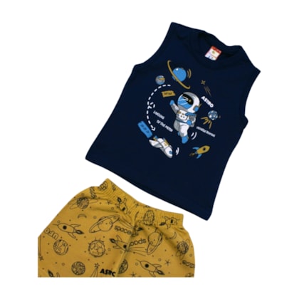 Conjunto Masculino Regata e Bermuda Moletinho Estampa Espaço 80 - Cleomara