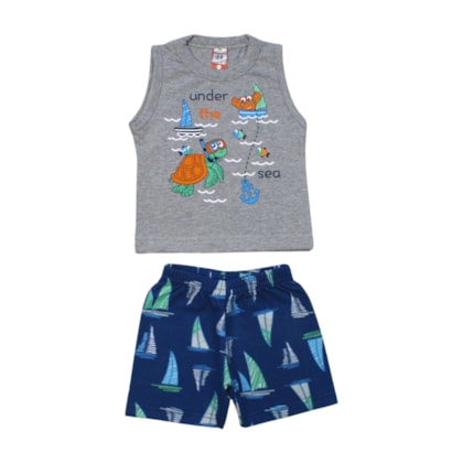 Conjunto Masculino Regata e Bermuda Moletinho Estampa Fundo do Mar  80 - Cleomara
