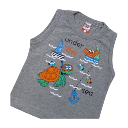 Conjunto Masculino Regata e Bermuda Moletinho Estampa Fundo do Mar  80 - Cleomara