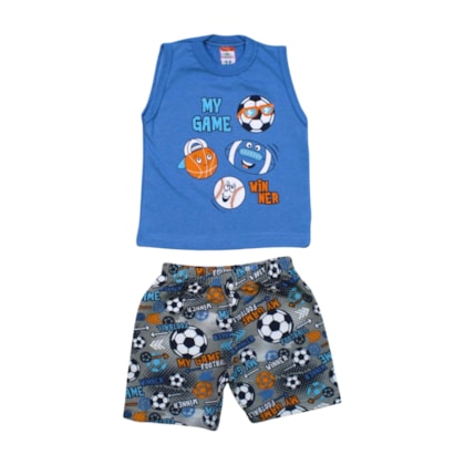 Conjunto Masculino Regata e Bermuda Moletinho Estampa My Game 80 - Cleomara