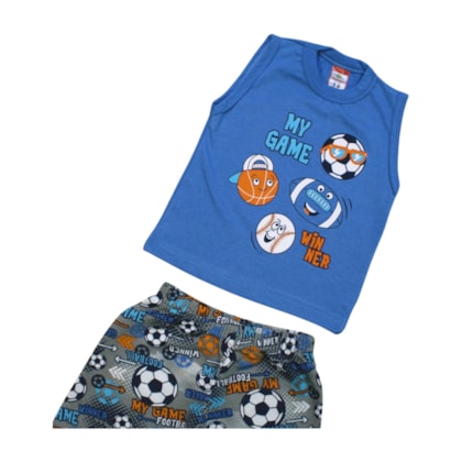 Conjunto Masculino Regata e Bermuda Moletinho Estampa My Game 80 - Cleomara