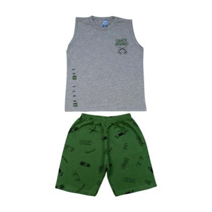 Conjunto Masculino Regata e Bermuda Moletinho Estampa Skate Board 3098 - Cleomara       