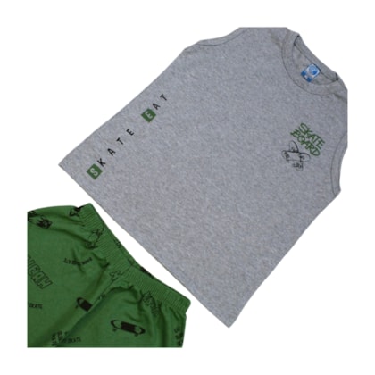 Conjunto Masculino Regata e Bermuda Moletinho Estampa Skate Board 3098 - Cleomara       