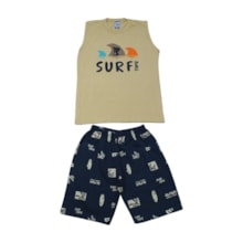 Conjunto Masculino Regata e Bermuda Moletinho Estampa Surf 3098 - Cleomara     