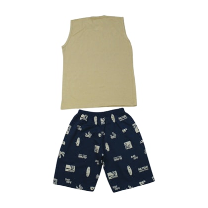 Conjunto Masculino Regata e Bermuda Moletinho Estampa Surf 3098 - Cleomara     