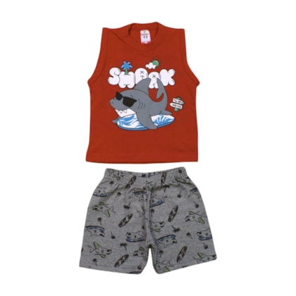 Conjunto Masculino Regata e Bermuda Moletinho Estampa Tubarão 80 - Cleomara