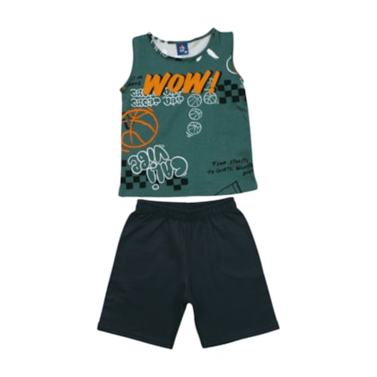 Conjunto Masculino Regata e Bermuda Moletinho Estampas Sortidas 9001595 - Pipa