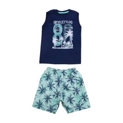 Conjunto Masculino Regata e Bermuda Tactel Estampada 4323 - Bicho Bagunça 