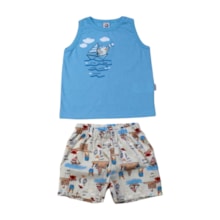 Conjunto Masculino Regata e Bermuda Tactel Estampada Barco 70342 - Alenice