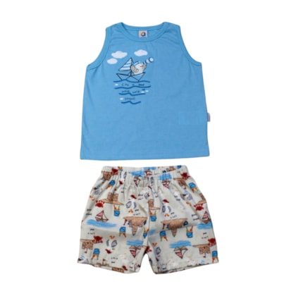 Conjunto Masculino Regata e Bermuda Tactel Estampada Barco 70342 - Alenice