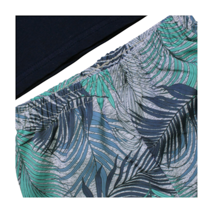 Conjunto Masculino Regata e Bermuda Tactel Estampada Folhas 43717 - Kamylus
