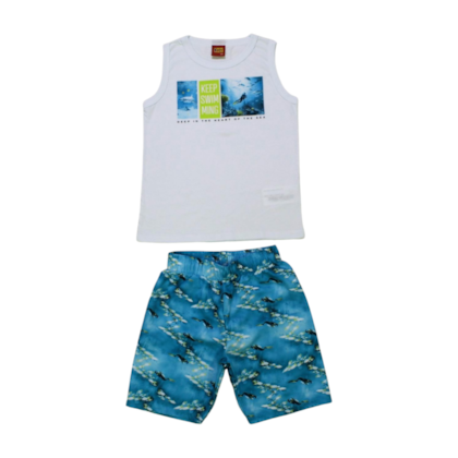 Conjunto Masculino Regata e Bermuda Tactel Estampada Fundo do Mar 1000599 - Kyly 