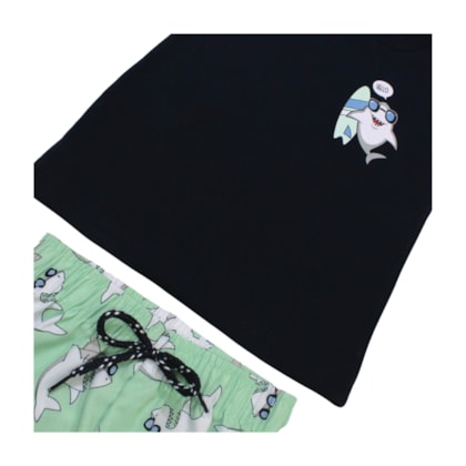 Conjunto Masculino Regata e Bermuda Tactel Estampada Tubarão 8092 - By Gus