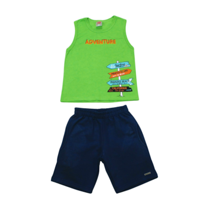 Conjunto Masculino Regata Estampa Adventure e Bermuda Moletinho 07907 - Dino Boy 